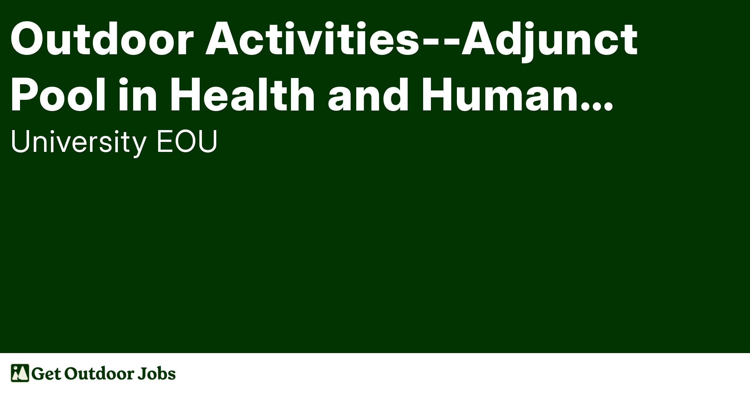 Outdoor Outdoor Industry Jobs