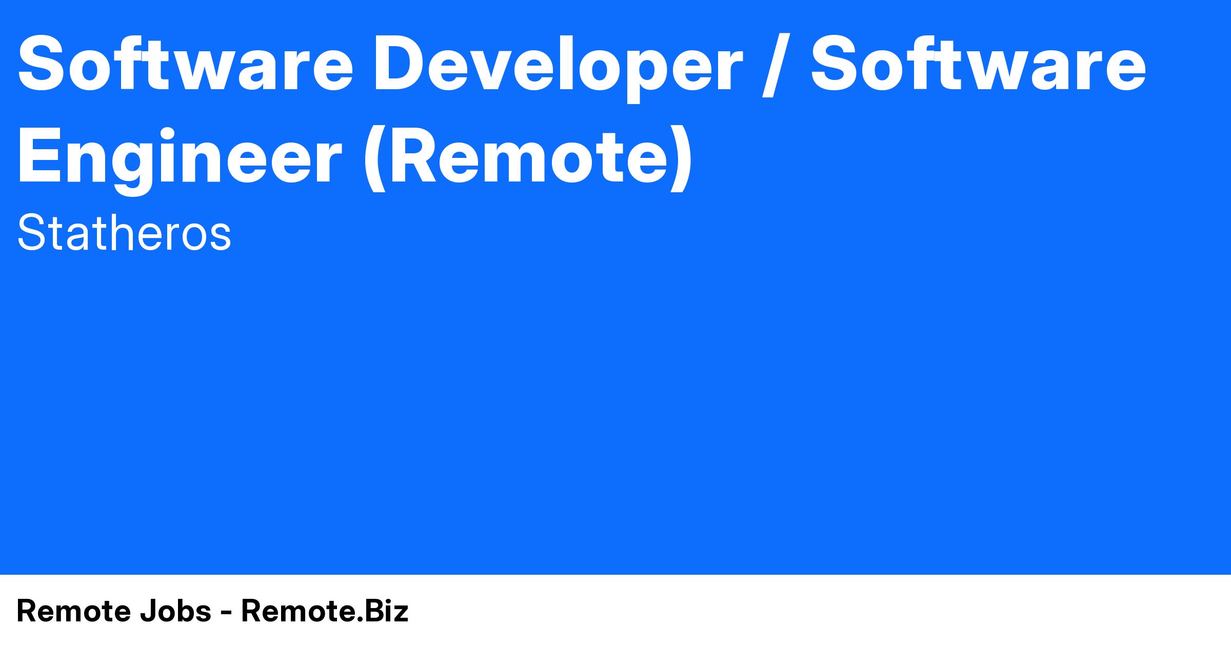 Software Developer / Software Engineer Remote Jobs